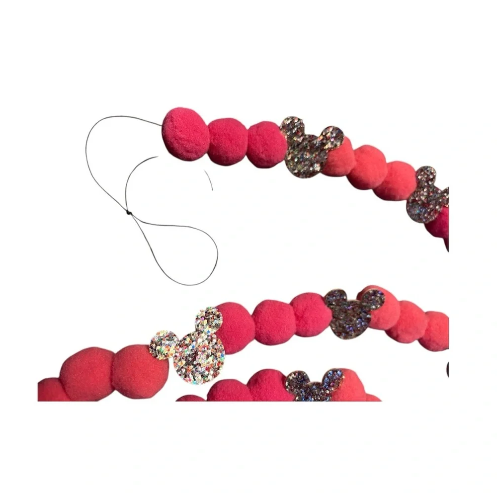 7 ft Valentine's Day Pinks Disney Glitter Mickey Pom Pom Garland Handmade thread